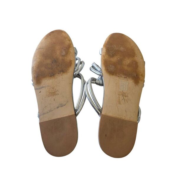 Stuart Weitzman Flat Sandals Size 7 Silver Leather Open Toe - Picture 6 of 6